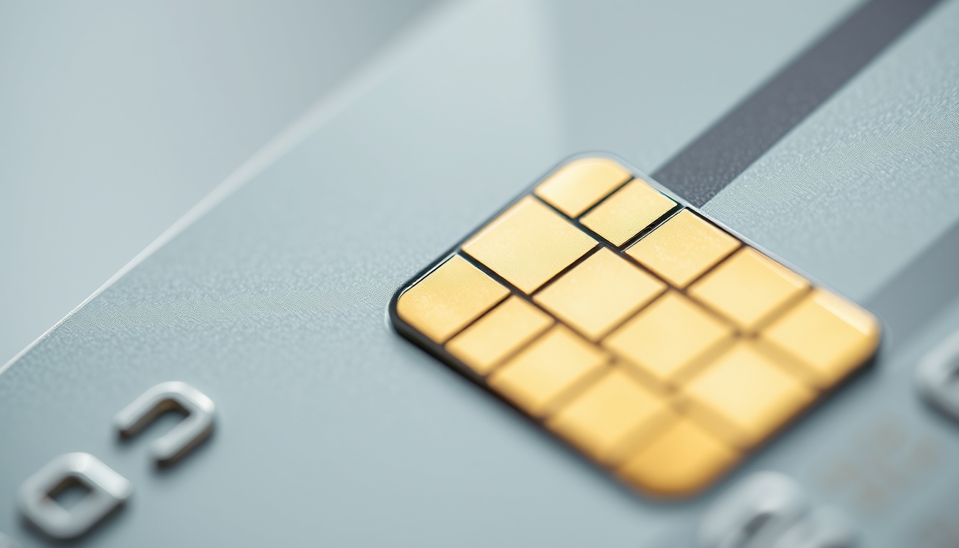 Chip de cartão de crédito closeup macro do chip EMV em estilo editorial