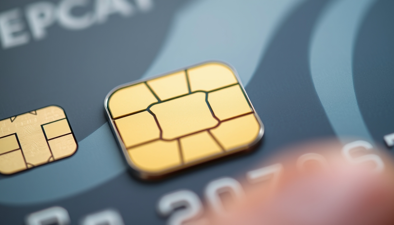 Chip de cartão de crédito closeup macro do chip EMV em estilo editorial