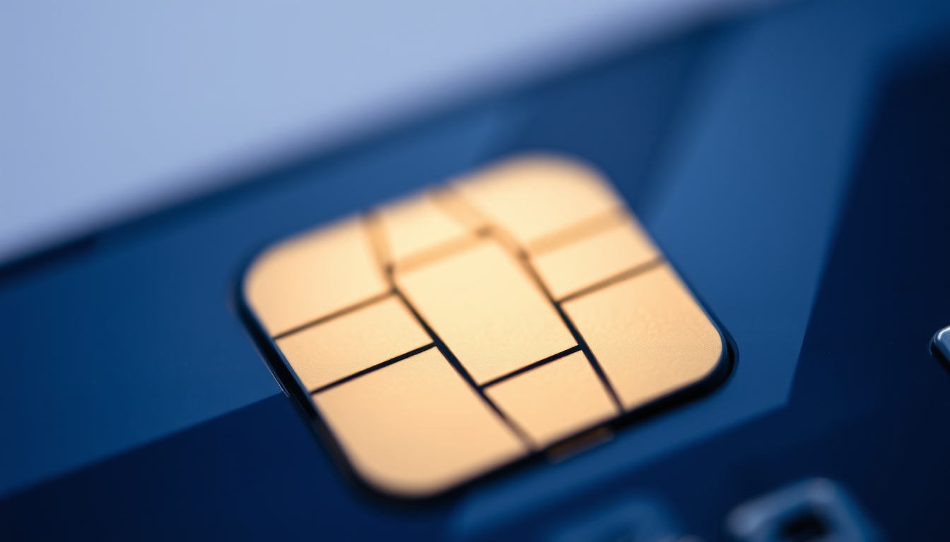 Chip de cartão de crédito closeup macro do chip EMV em estilo editorial