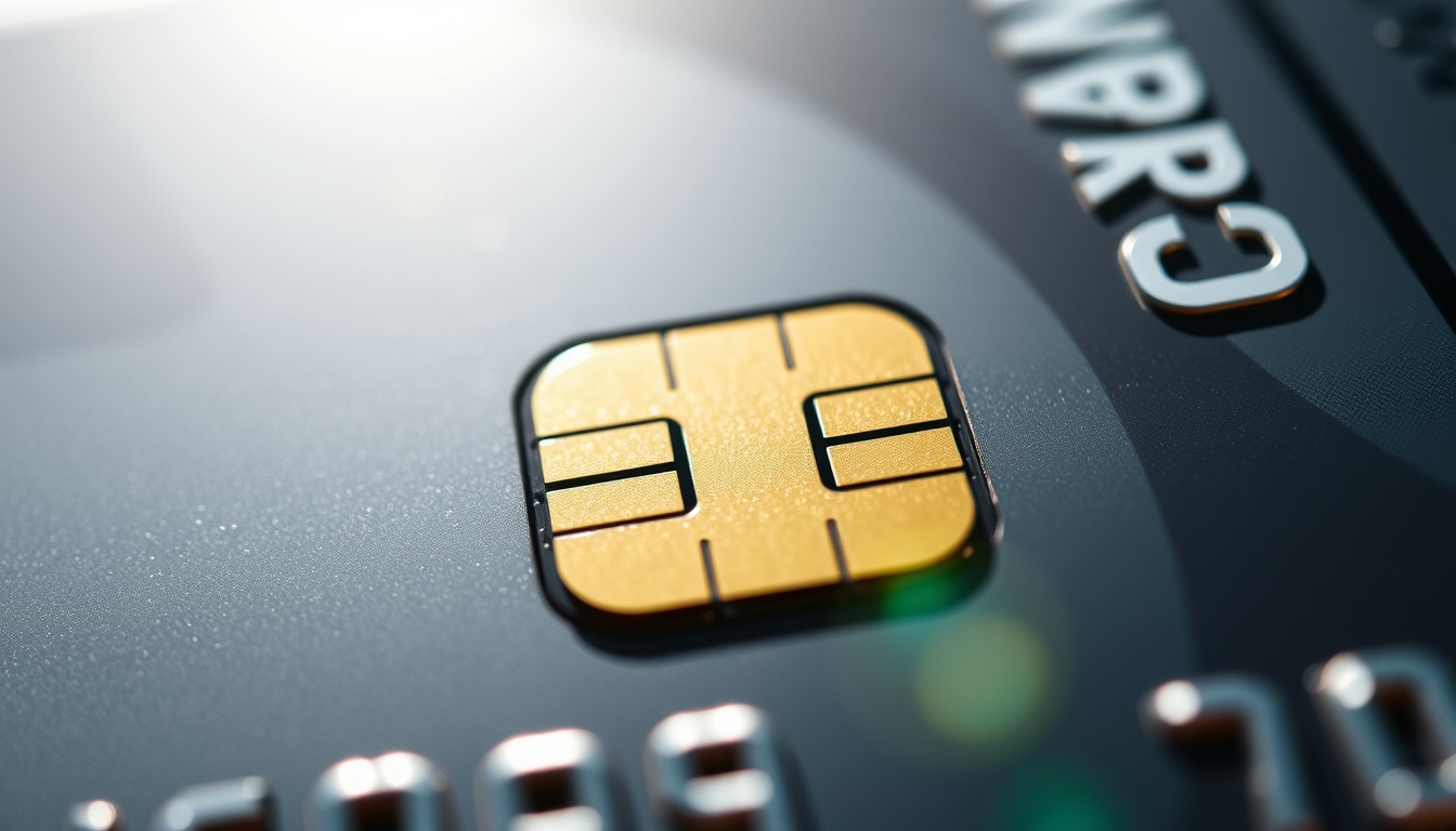 Chip de cartão de crédito closeup macro do chip EMV em estilo editorial