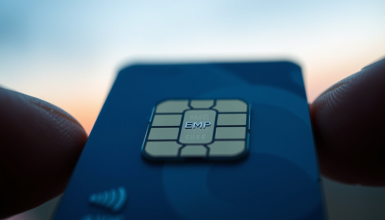 Chip de cartão de crédito closeup macro do chip EMV em estilo editorial