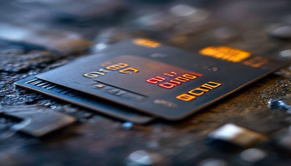 credit card chip macro shot in editorial style