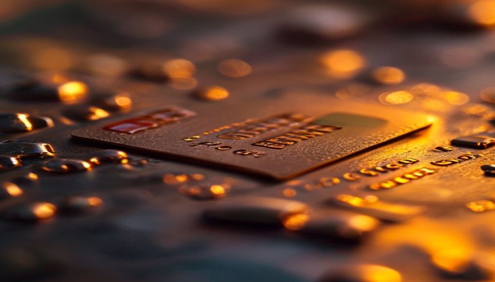 Credit card chip macro shot em estilo editorial