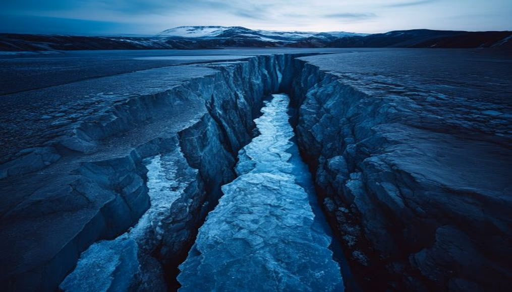 crevasse glacier deep in editorial style