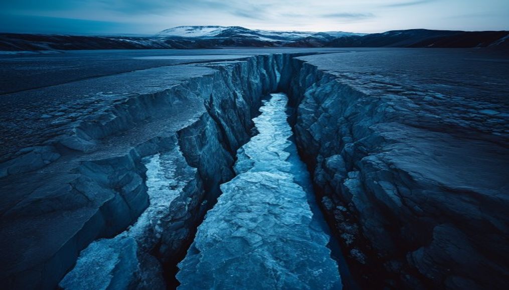 crevasse glacier deep in editorial style