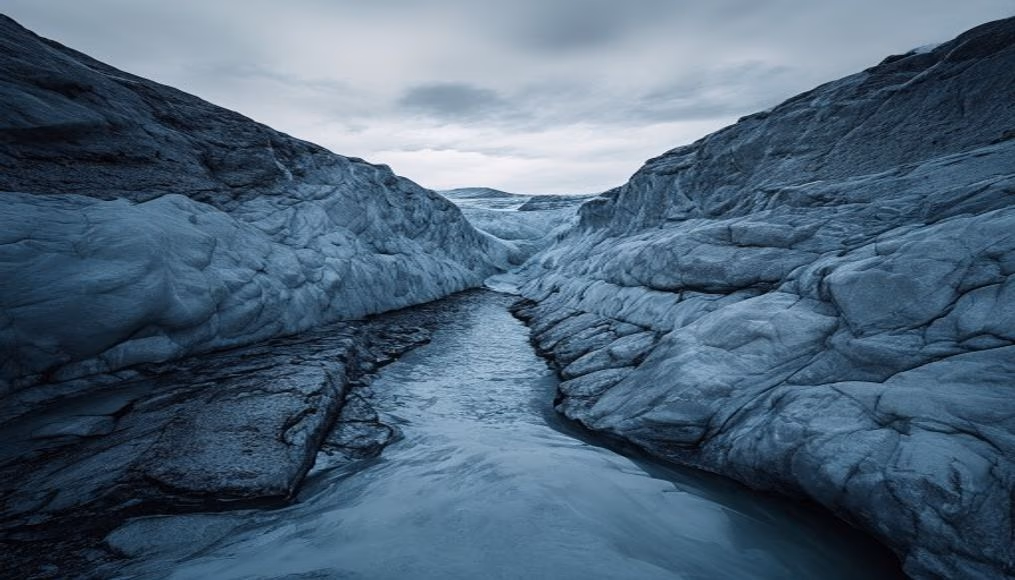 crevasse glacier deep in editorial style