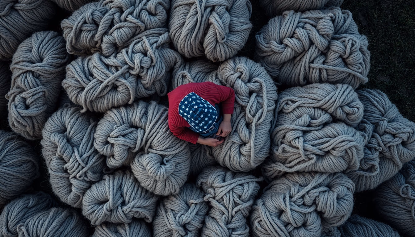 crewel work wool in editorial style