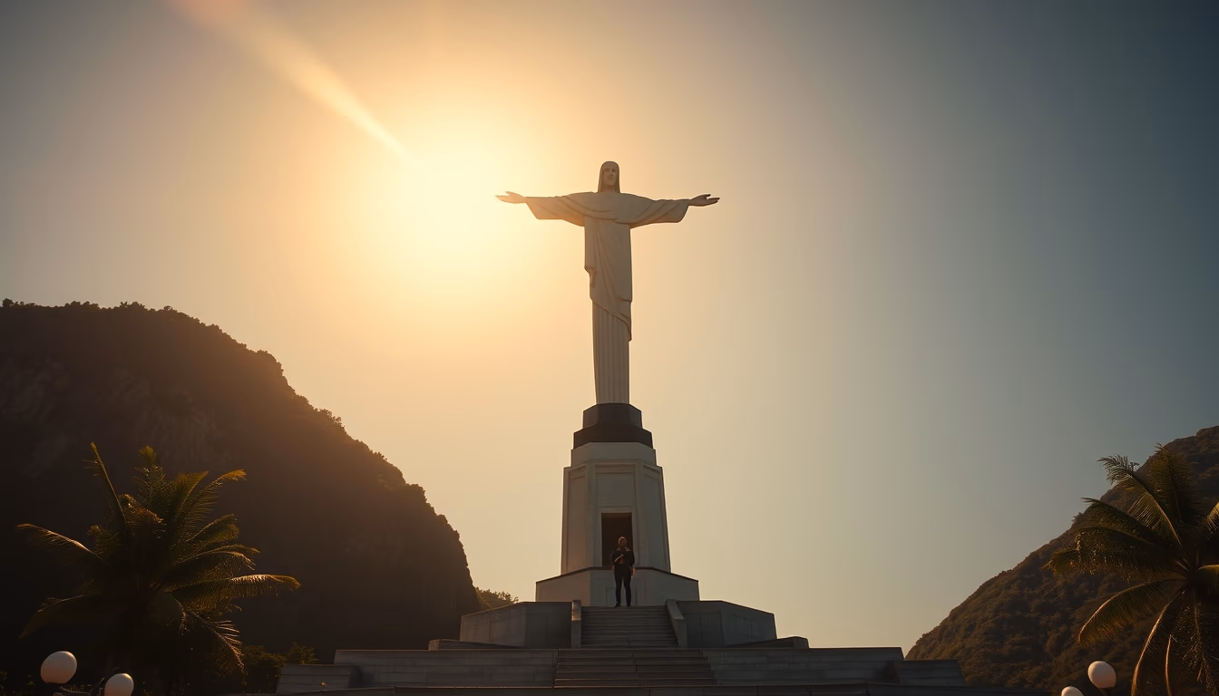 cristo redentor angle low in editorial style