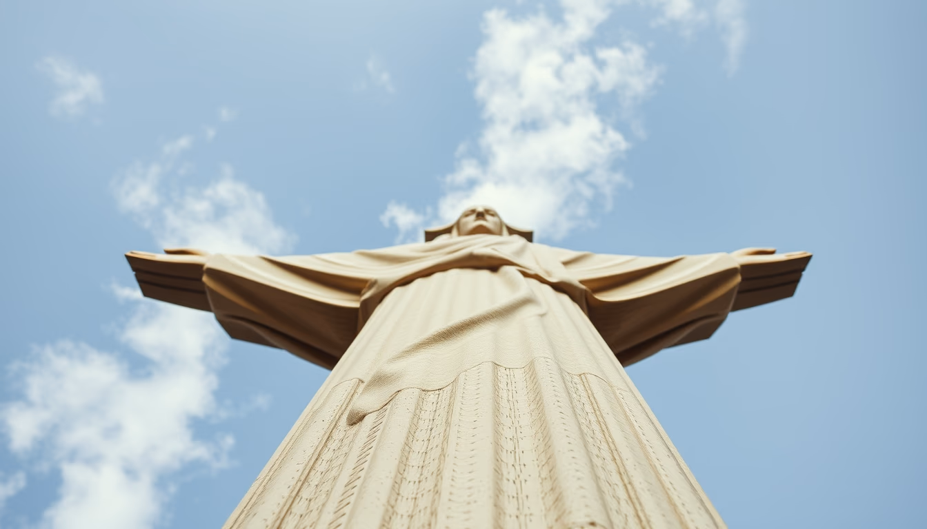 cristo redentor angle low in editorial style