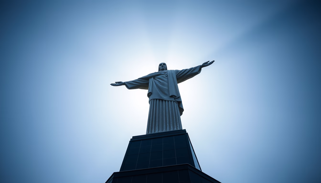 cristo redentor angle low in editorial style