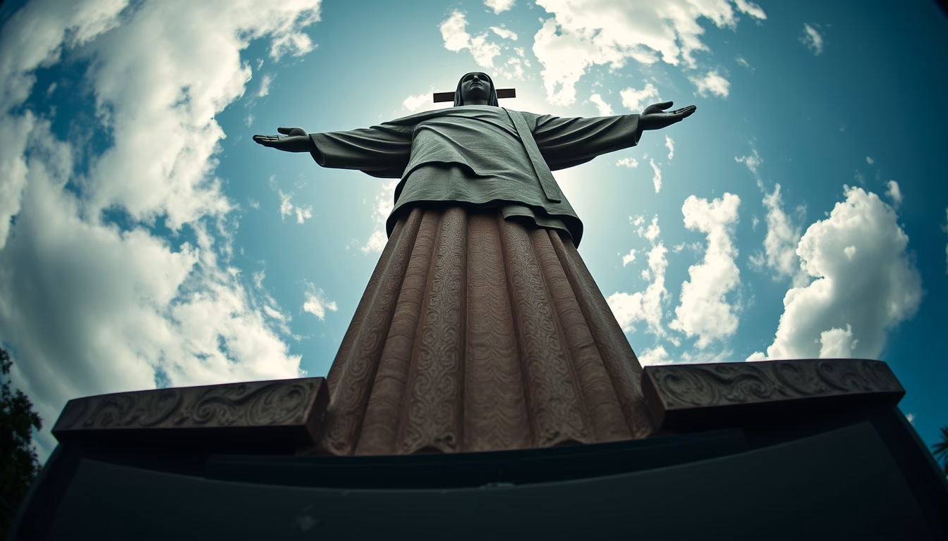 cristo redentor angle low in editorial style