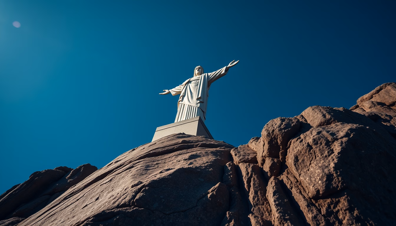 cristo redentor angle low in editorial style