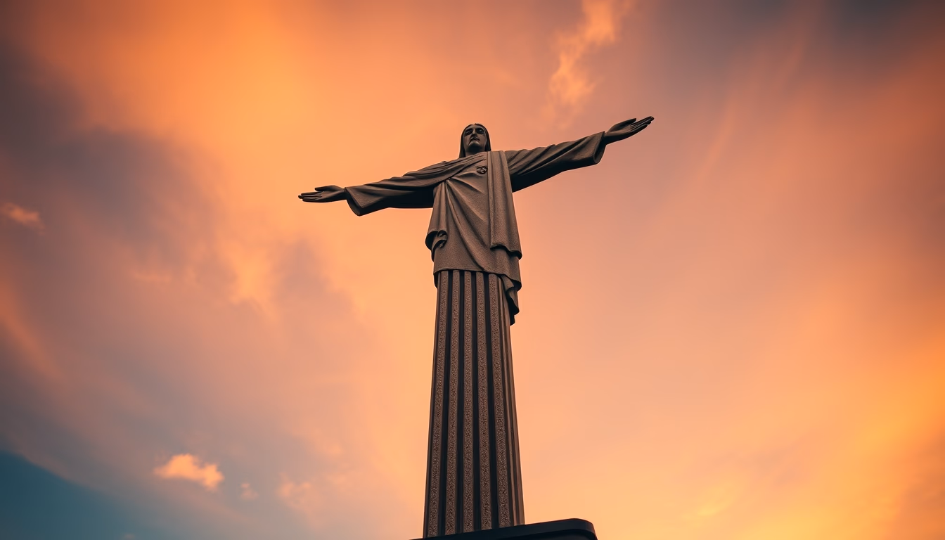 cristo redentor angle low in editorial style