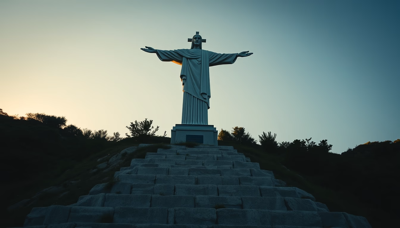 cristo redentor angle low in editorial style