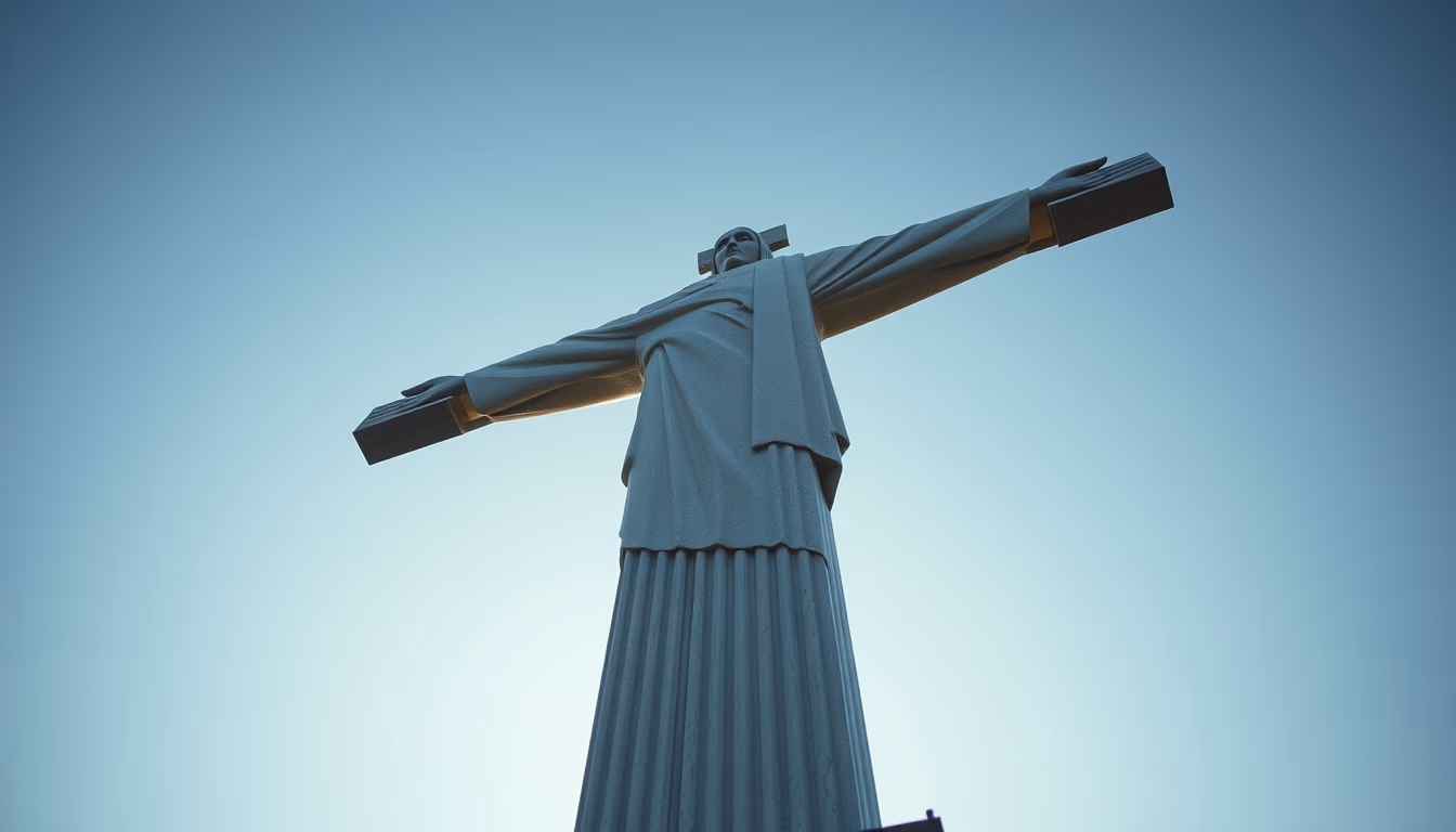cristo redentor angle low in editorial style