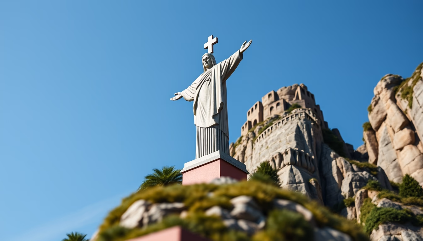 cristo redentor angle low in editorial style