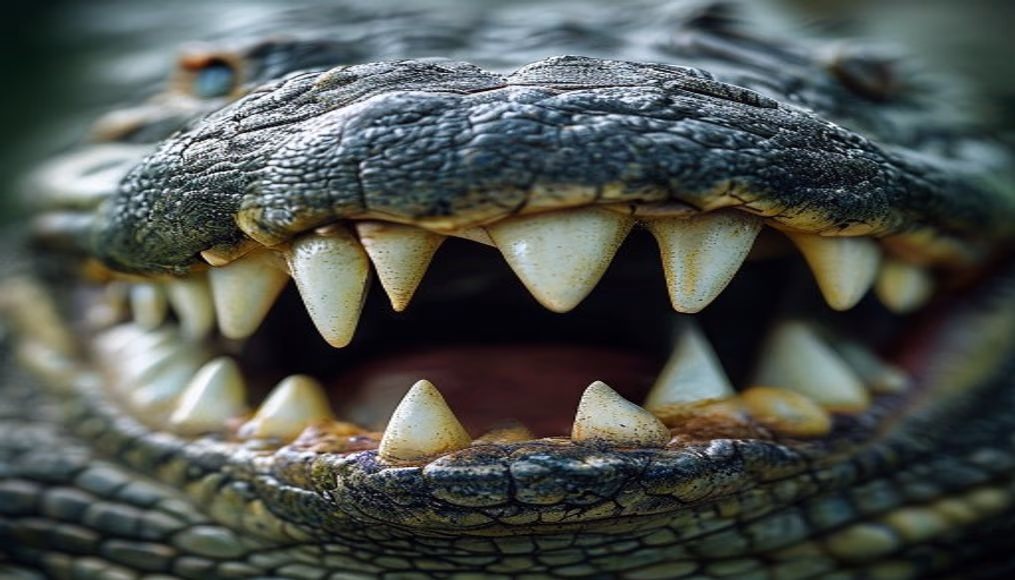 crocodile teeth jaw in editorial style