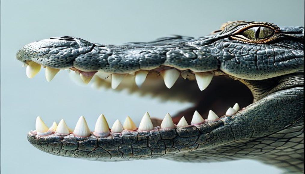 crocodile teeth jaw in editorial style