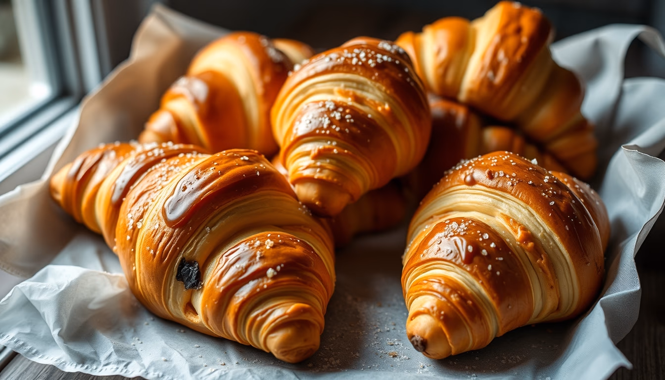 croissants golden flaky in editorial style