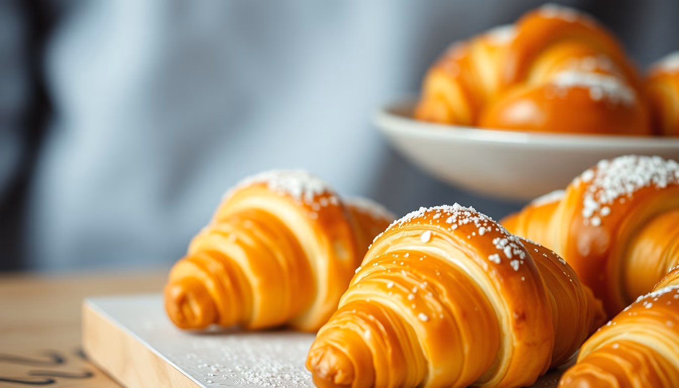 croissants golden flaky in editorial style