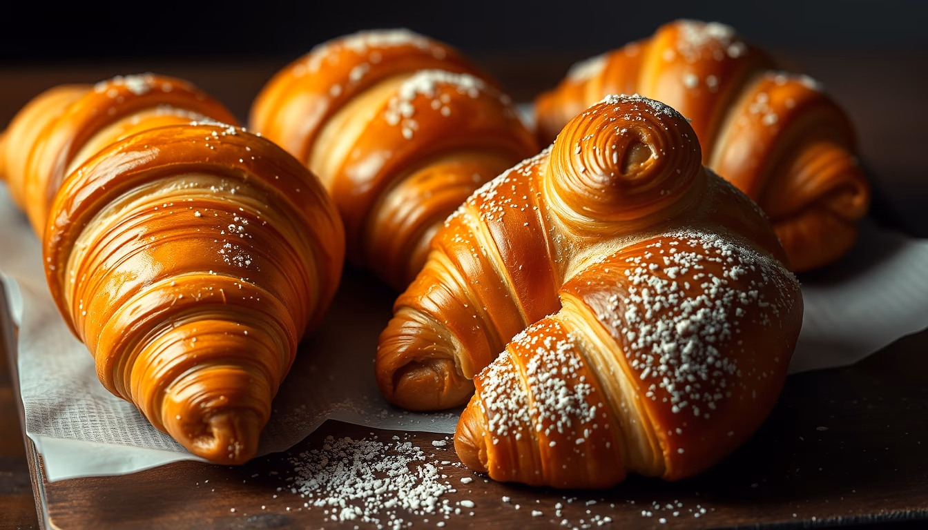 croissants golden flaky in editorial style