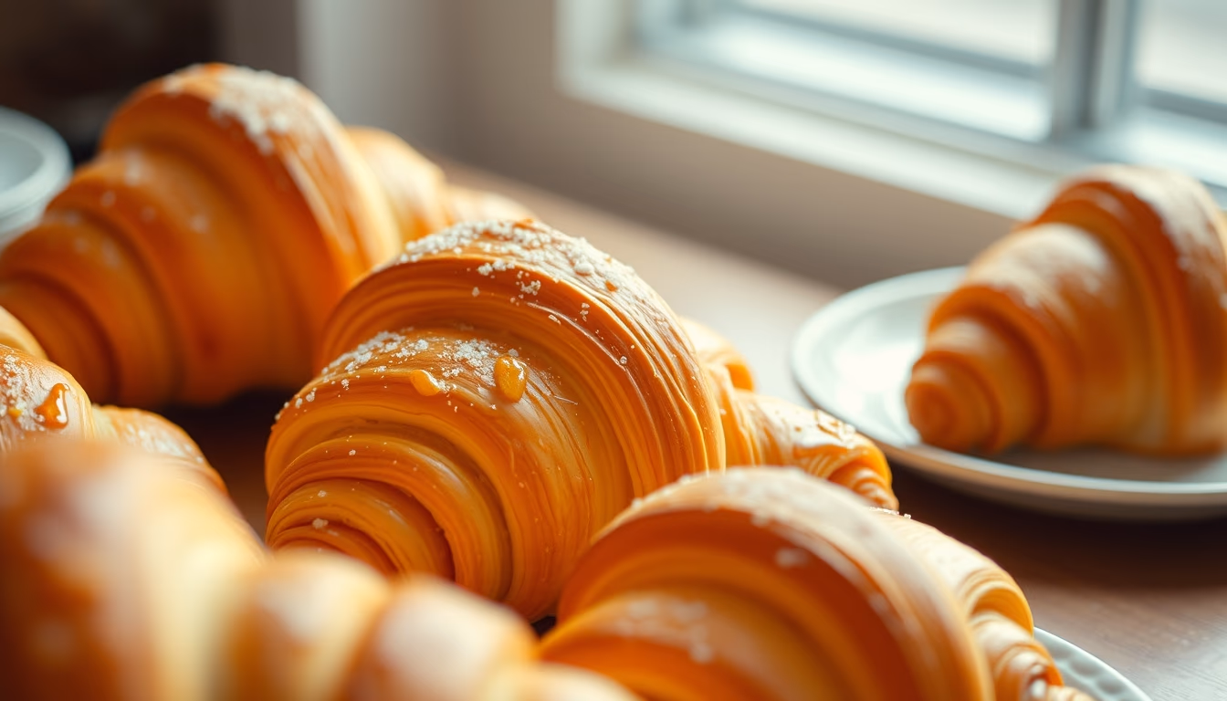 croissants golden flaky in editorial style