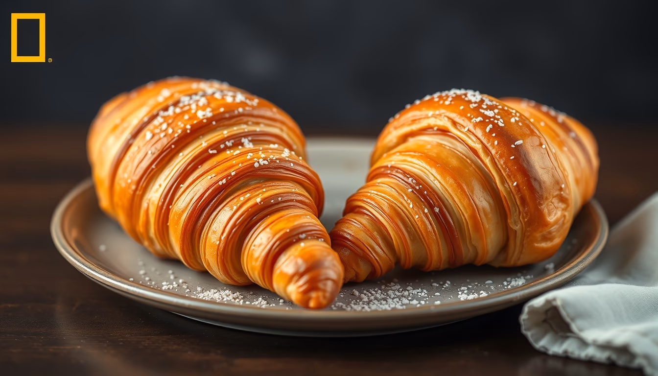 croissants golden flaky in editorial style
