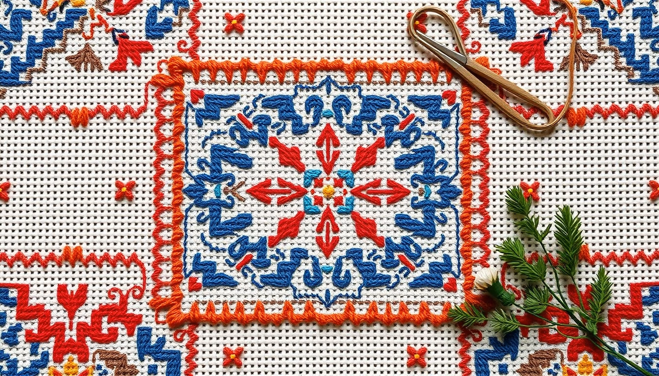 cross stitch pattern in editorial style