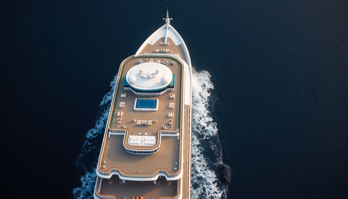 cruise ship aerial drone in editorial style