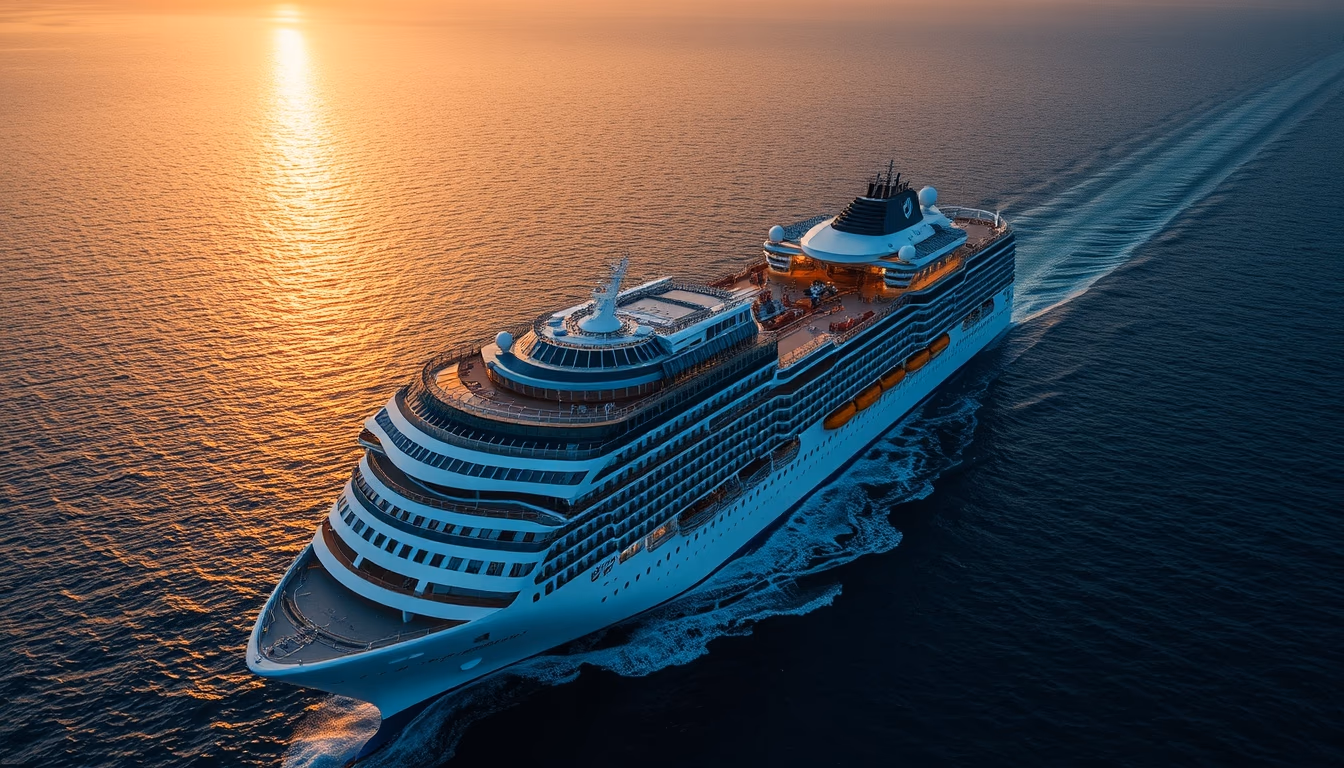 cruise ship aerial drone in editorial style