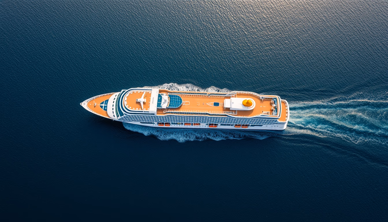 cruise ship aerial drone in editorial style