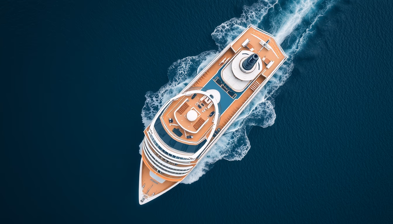 cruise ship aerial drone in editorial style