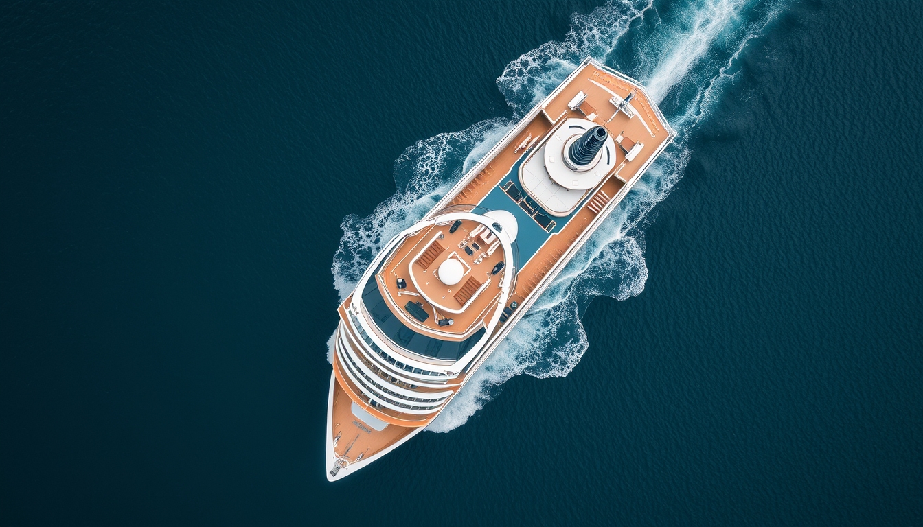 cruise ship aerial drone in editorial style