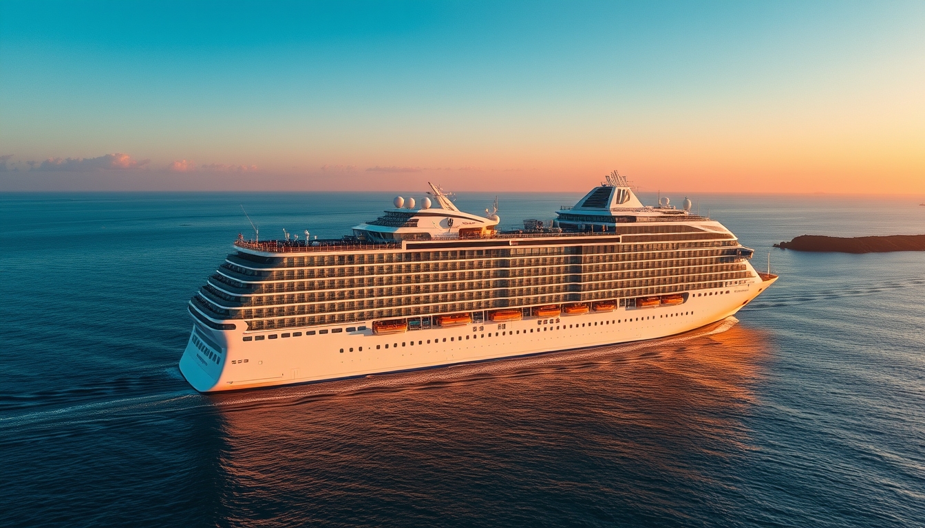 cruise ship aerial drone in editorial style