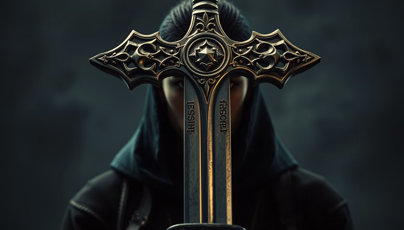 crusader sword cross in editorial style