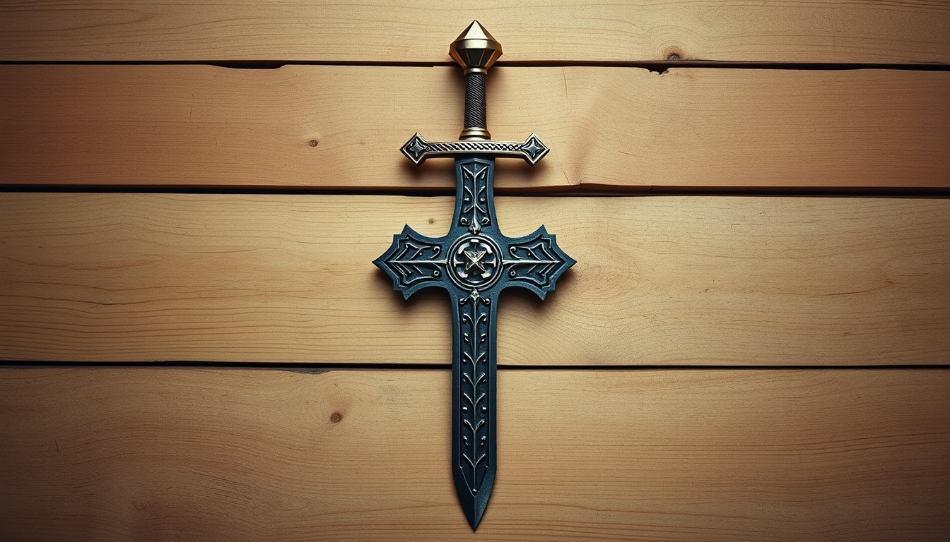 crusader sword cross in editorial style