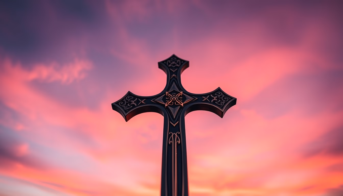 crusader sword cross in editorial style