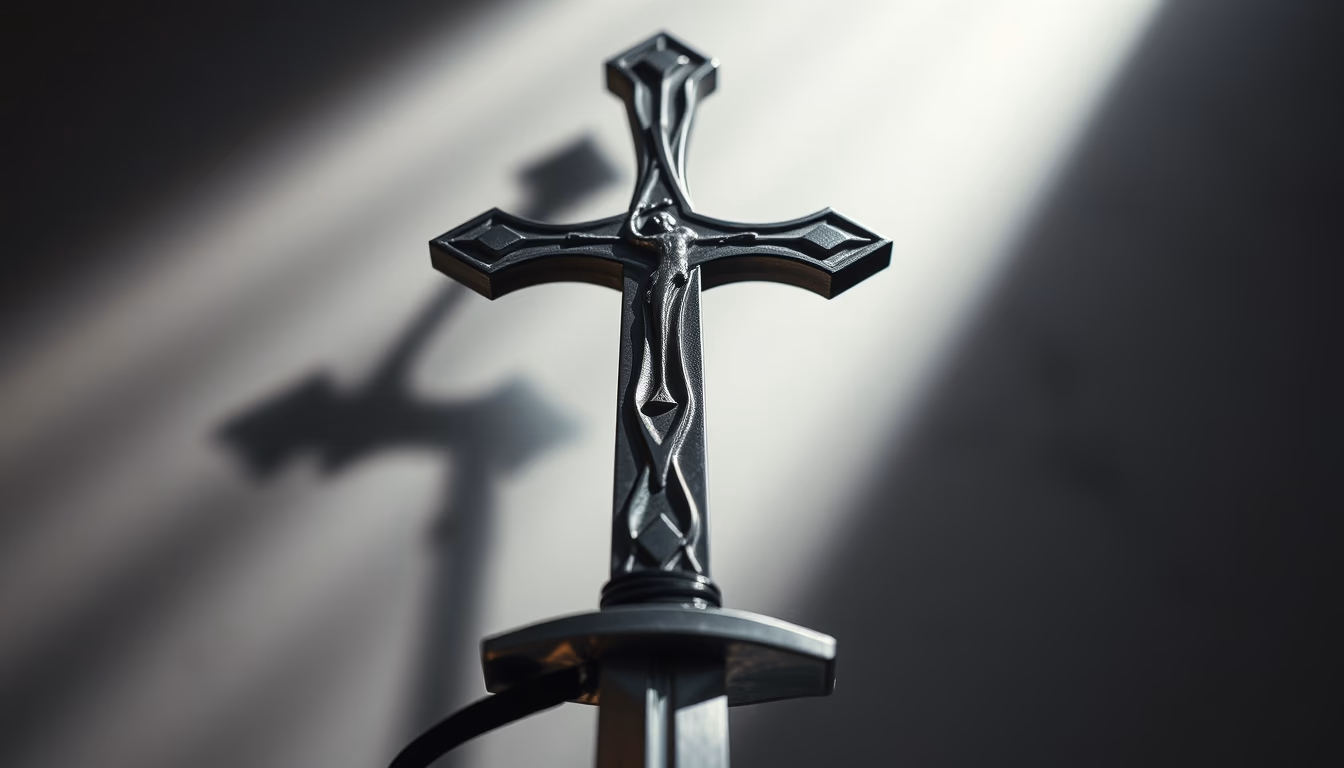 crusader sword cross in editorial style