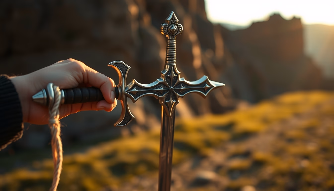 crusader sword cross in editorial style