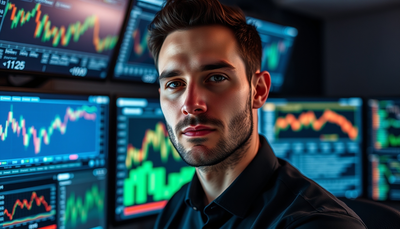 crypto dashboard on multiple monitors in editorial style