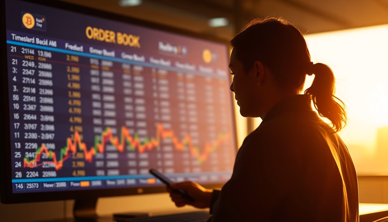 crypto exchange order book screen in editorial style