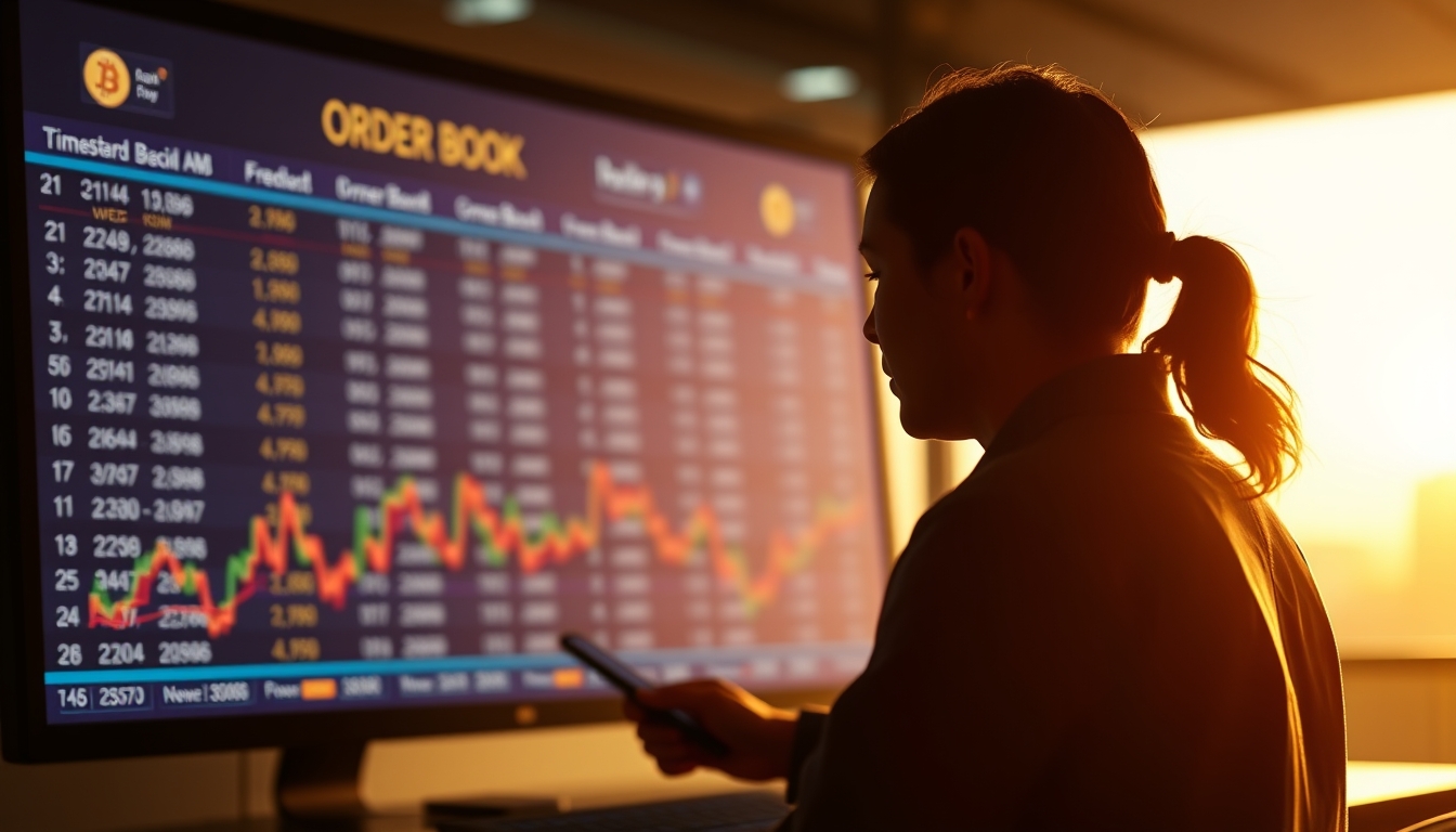 crypto exchange order book screen in editorial style