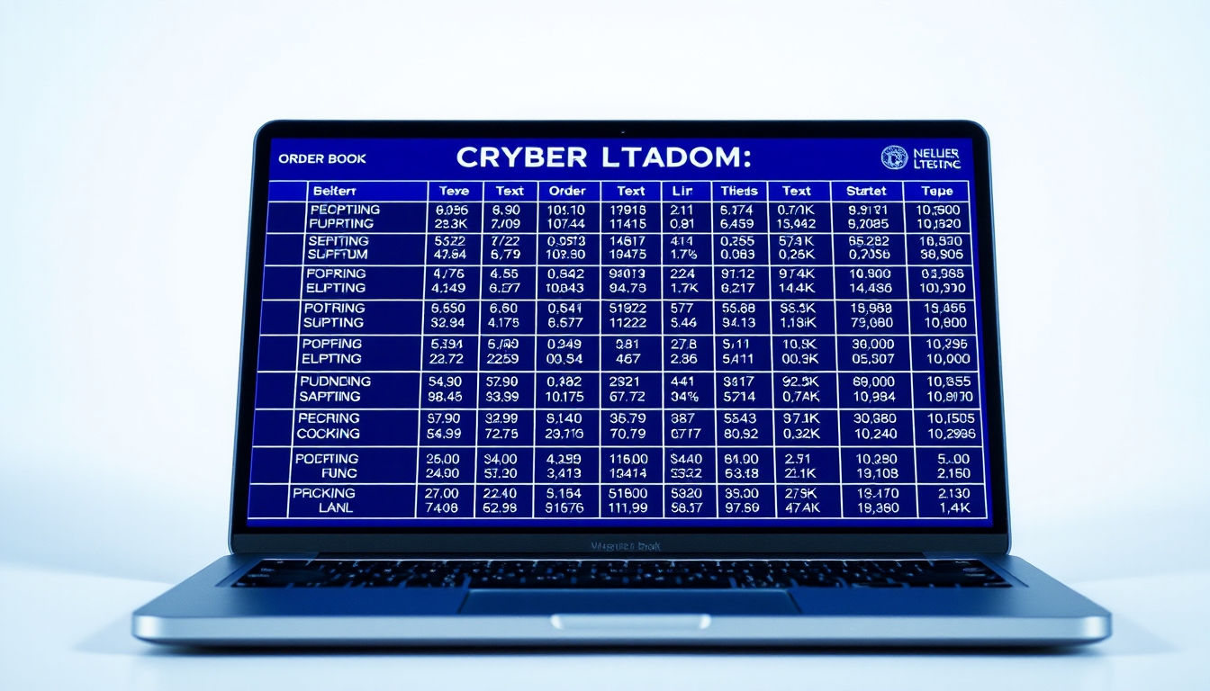 Exchange de cripto order book screen em estilo editorial