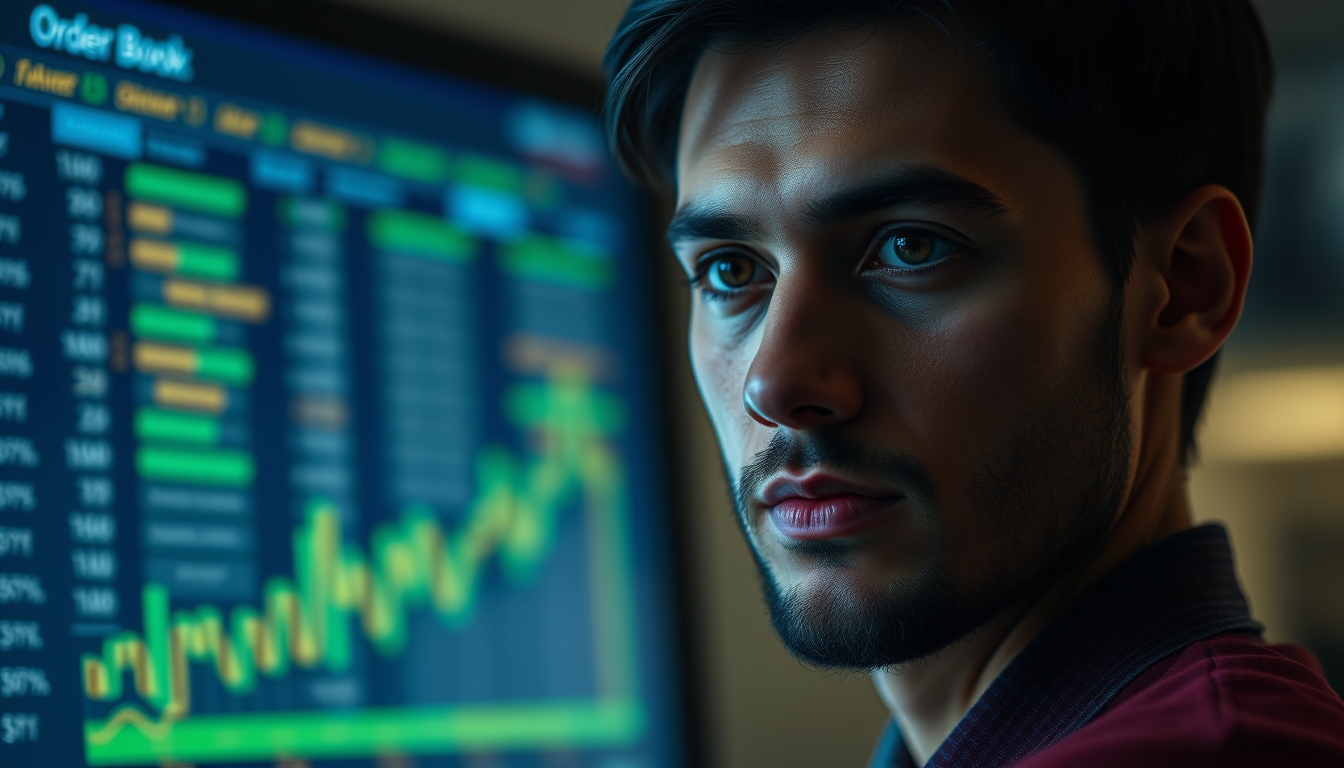 crypto exchange order book screen in editorial style