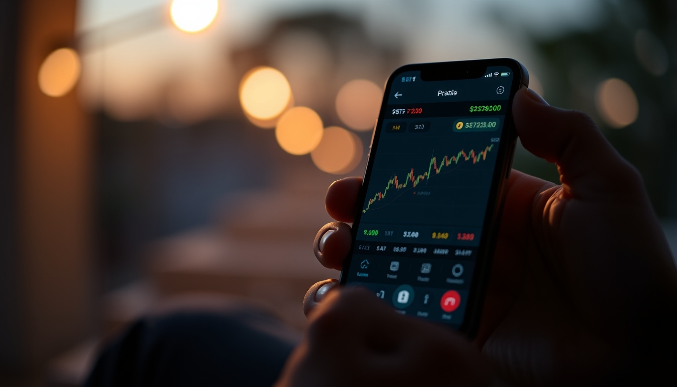 Crypto exchange UI on smartphone showing trading pair em estilo editorial