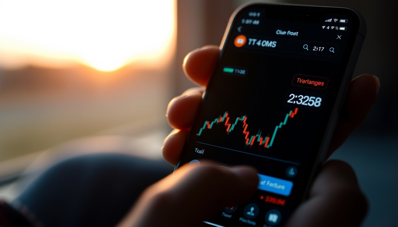 Crypto exchange UI on smartphone showing trading pair em estilo editorial