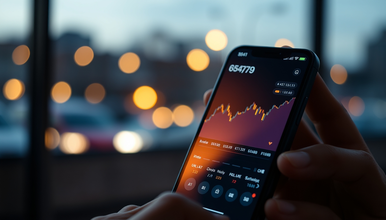 Crypto exchange UI on smartphone showing trading pair em estilo editorial
