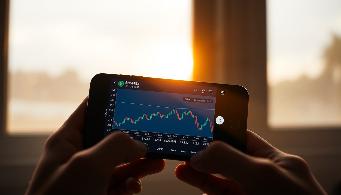 Crypto exchange UI on smartphone showing trading pair em estilo editorial
