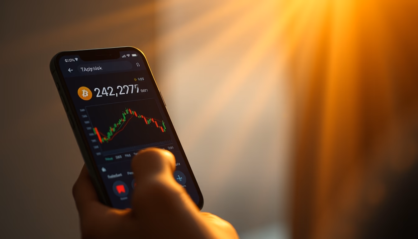 crypto exchange UI on smartphone showing trading pair in editorial style