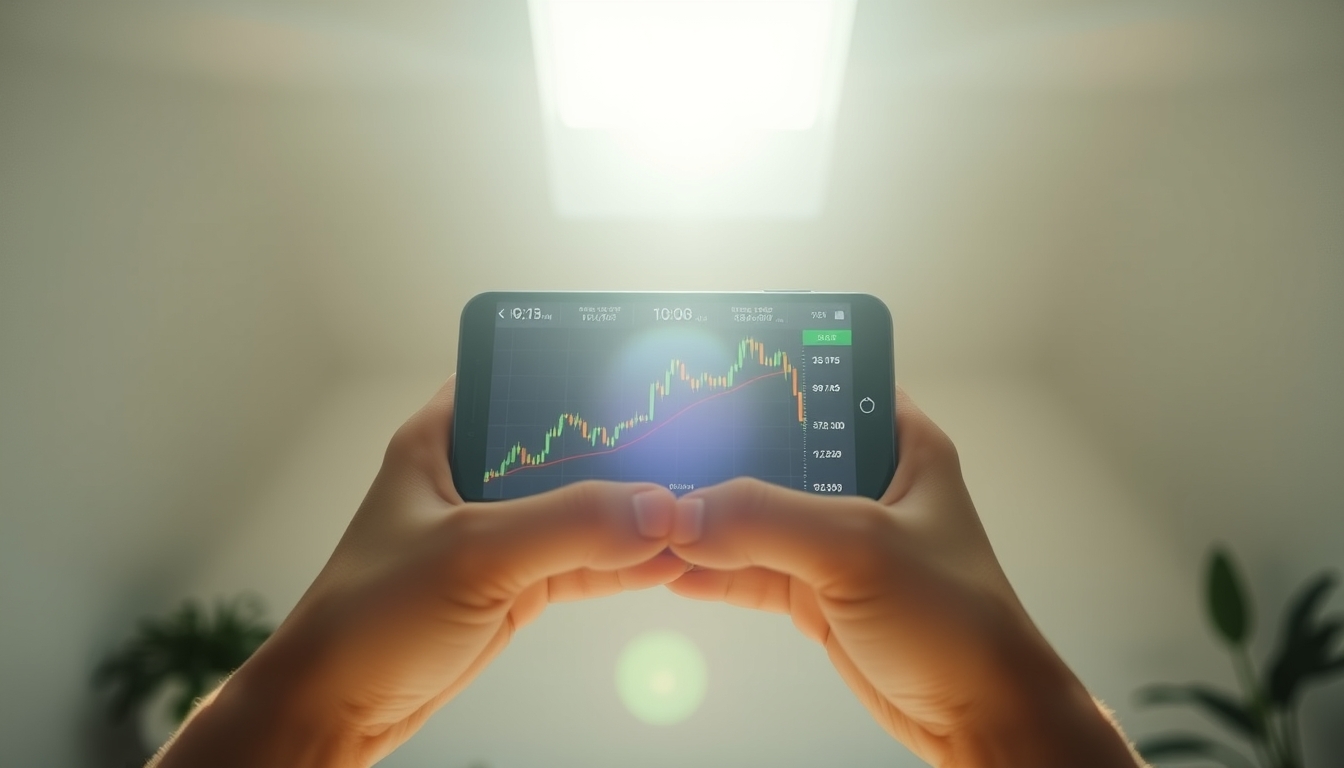 Crypto exchange UI on smartphone showing trading pair em estilo editorial